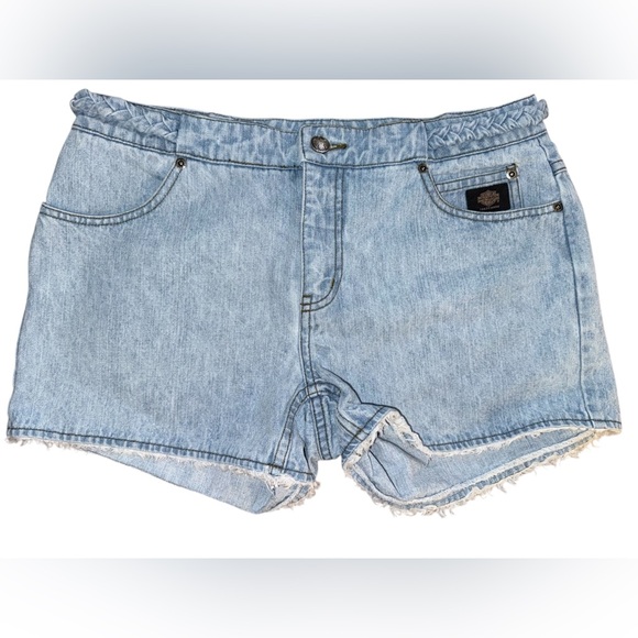 Harley-Davidson Pants - Vintage Harley Davidson Light Wash Jean Shorts Harley patches on back Sz 10